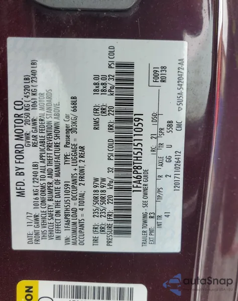 2018 Ford Mustang from USA, damaged, VIN 1FA6P8TH5J5110591